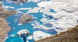 Darren Berreloth performs while filming North of Nightfall on Axel Heiberg Island, Canada in July of 2017.