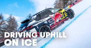 Mattias Ekström Drives Up World`s Most Challenging Ski Slope